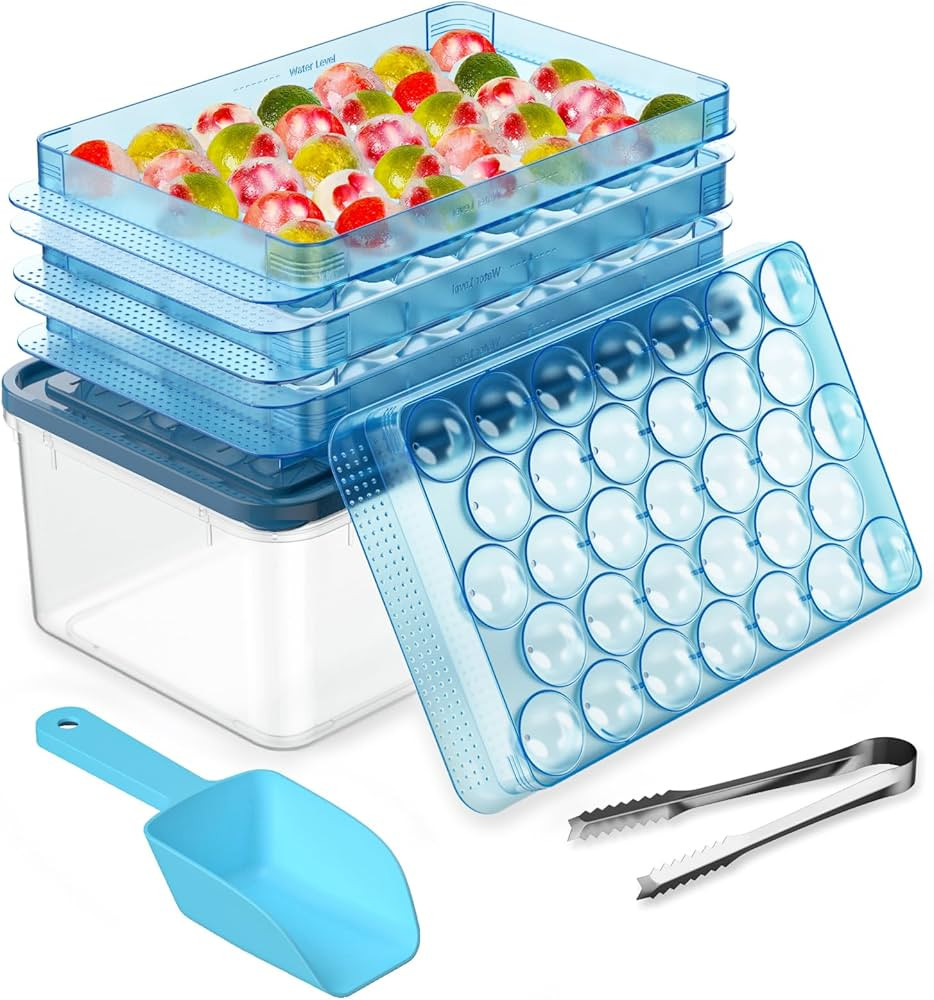 Ice Cube Tray with Lid and Bin, PHINOX Round Ice Trays for Freezer, Ice Trays Making 99 x 1.0IN I... | Amazon (US)