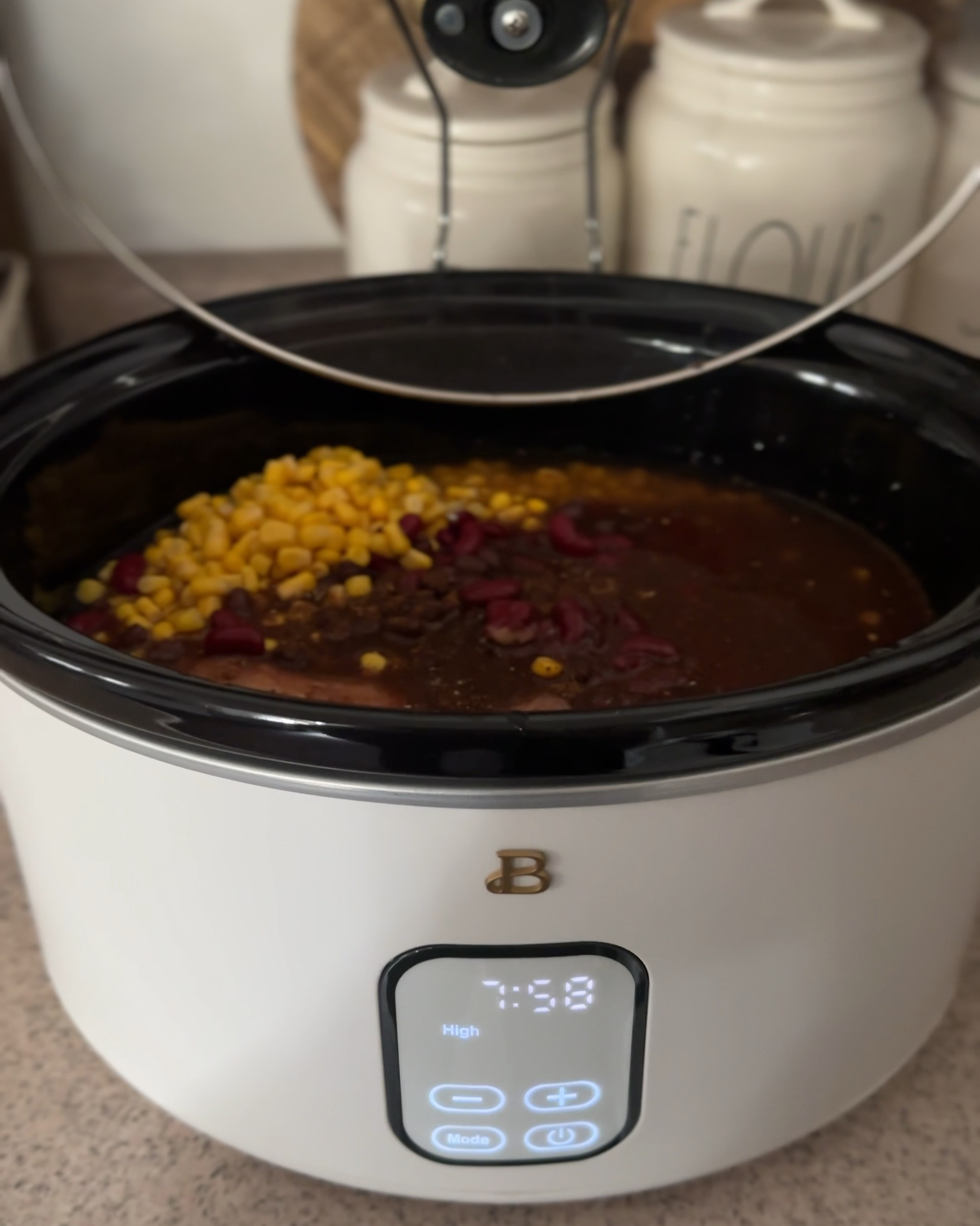 Easy budget friendly soup for a cold winter day:

2 cans kidney beans
2 cans black beans 
2 cans corn
2 chicken breast

Taco or chili seasoning pack

Cook on high for 6-8 hours or low for 4-5 hours.  Shred chicken breast and serve!  We love to eat cheese, chips and sour cream on top. 

#LTKFamily #LTKHome #LTKSeasonal