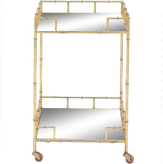 Deco 79 Metal Rolling 2 Mirrored Shelves Bar Cart, 18" x 18" x 30", Gold | Amazon (US)