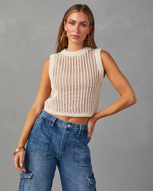 Allery Crochet Knit Sleeveless Top - Natural | VICI