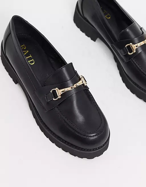 RAID Empire chunky loafers in black with gold snaffle | ASOS (Global)