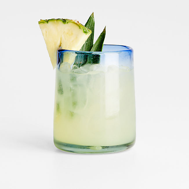 Pacifico Blue Rim Double Old-Fashioned Glass + Reviews | Crate & Barrel | Crate & Barrel