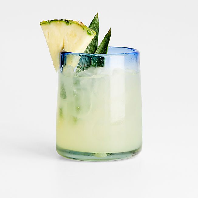Pacifico Blue Rim Double Old-Fashioned Glass + Reviews | Crate & Barrel | Crate & Barrel