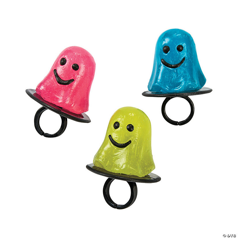 1 1/4" Neon Ghost Lollipops on a Plastic Ring - 12 Pc. | Oriental Trading Company