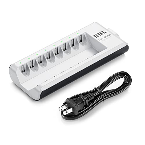 EBL AA AAA Battery Charger, 8-Bay Individual Charger for NiMH NiCD Rechargeable Batteries with AC... | Amazon (US)