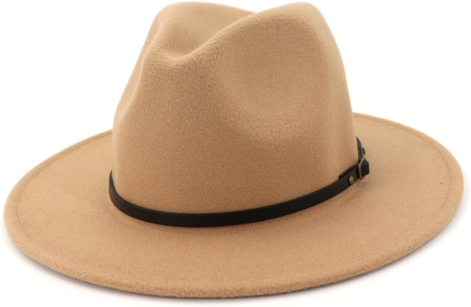 Women Wide Brim Wool Fedora Panama Hat with Belt Buckle | Amazon (US)