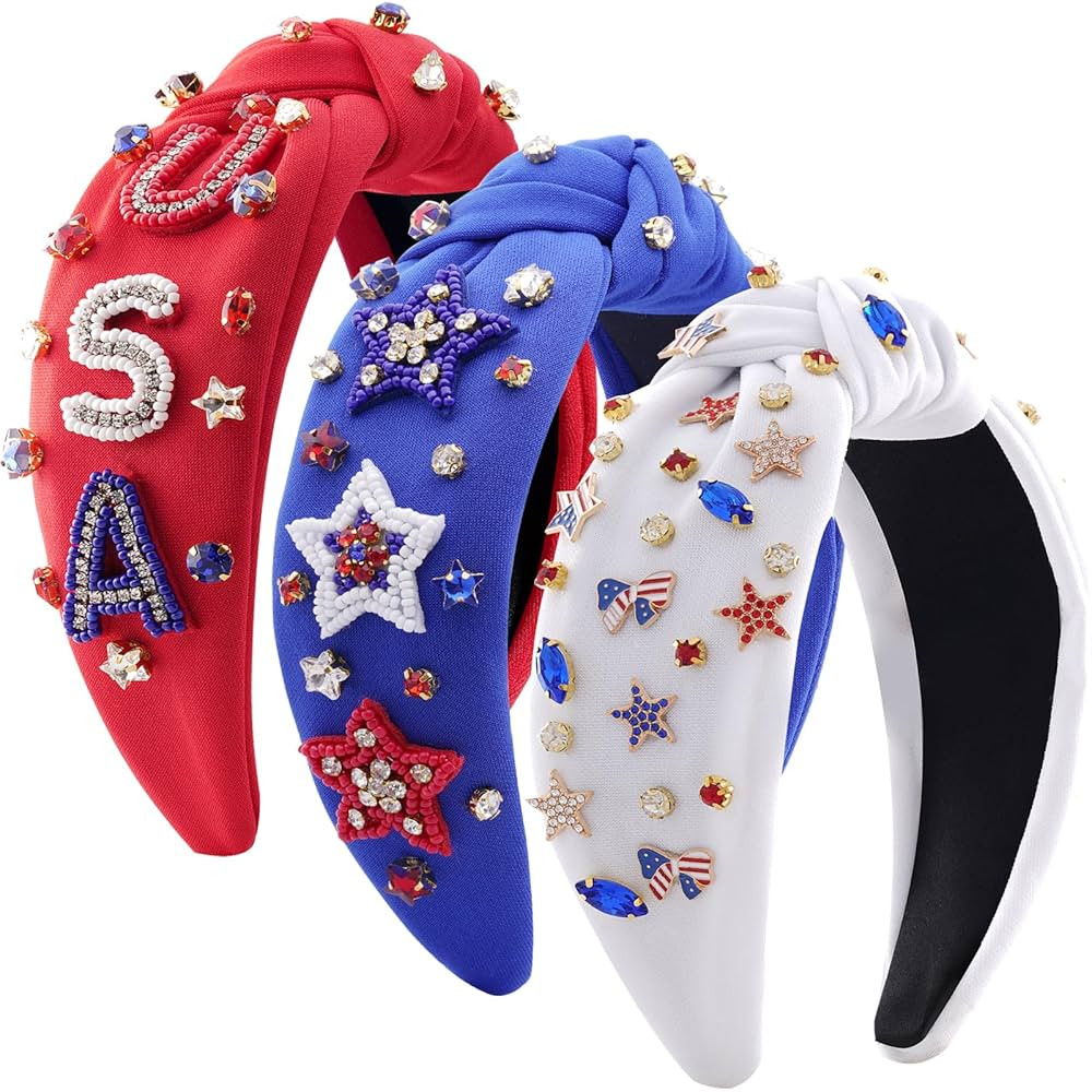 3 Pack Fourth of July Headbands for Women Girls Red White and Blue American Flag USA Hair Accesso... | Amazon (US)