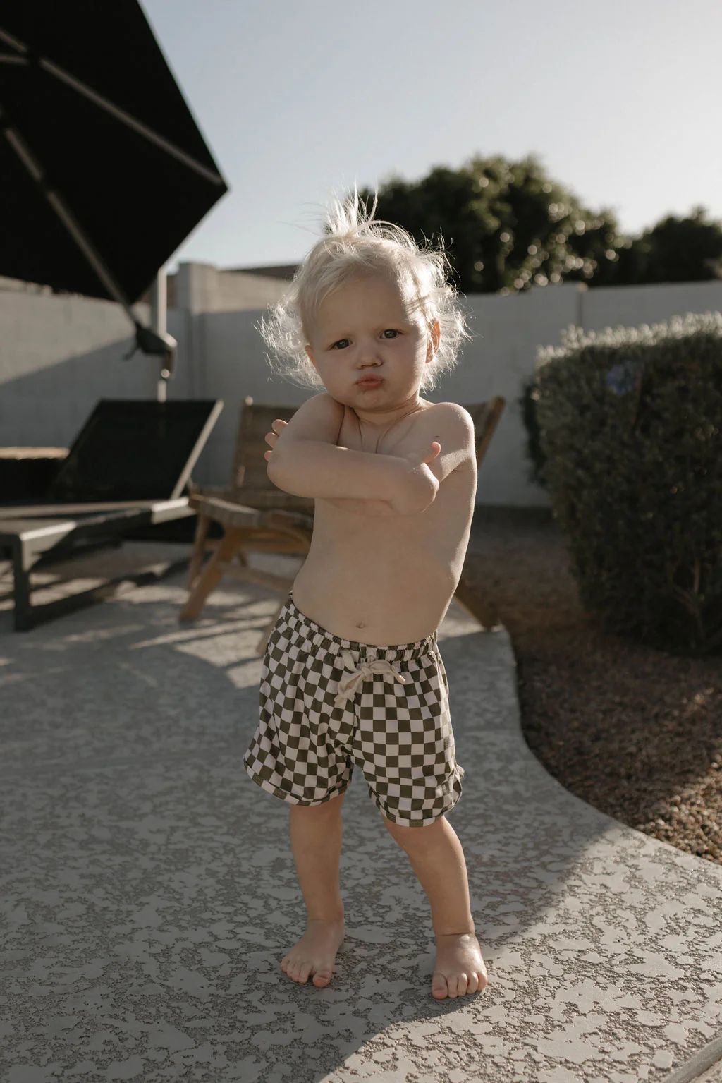 Wave Chaser Olive Checker | Boy's Board Shorts | Forever French