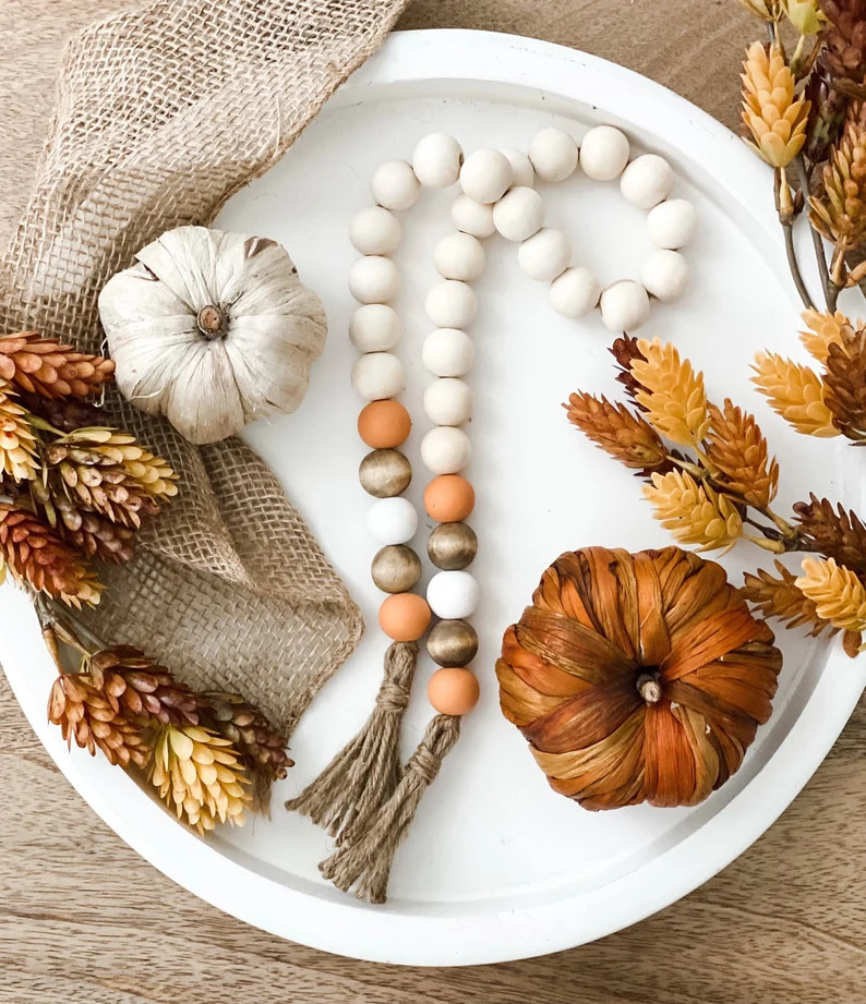 Fall Farmhouse Beads | Fall Beaded Garland | Fall Wood Beads | Fall Wood Beaded Garland | Pumpkin... | Etsy (US)