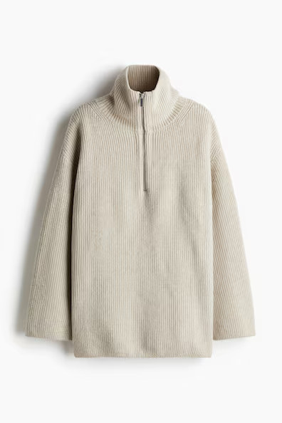 H & M - Rib-knit Half-zip Sweater - Brown | H&M (US + CA)