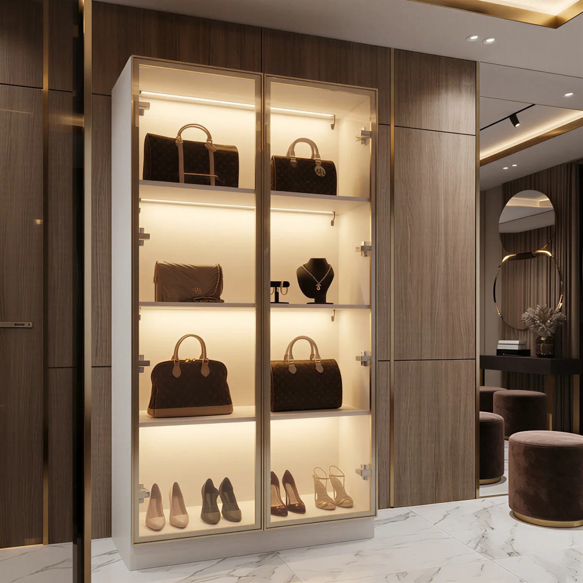 Maudena Armoire With Glass Door and LED Light | Wayfair North America