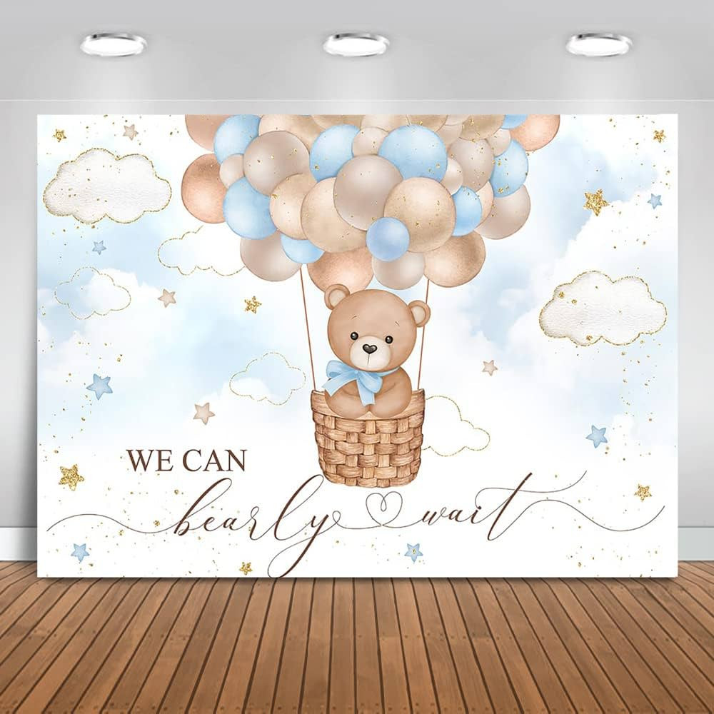 Mocsicka Blue Bear Hot Air Balloon Backdrop Boy Bear Balloons Baby Shower Background We Can Bearl... | Amazon (US)