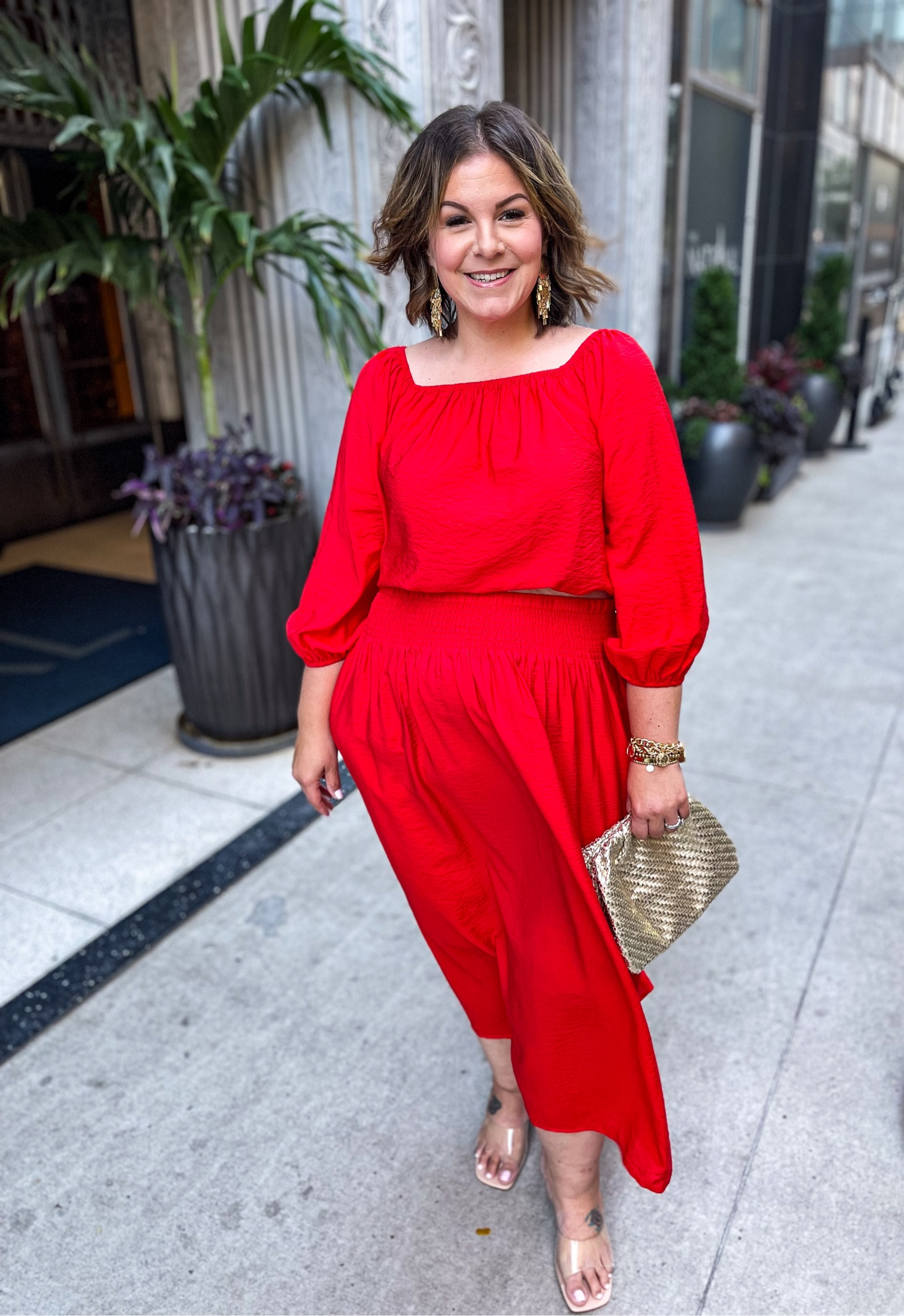 Wherever you’re going this summer, you need this two piece skirt set in your life! Perfect for date night, summer wedding guest, or vacation! Wearing XL in the skirt and L in the top. Skirt comes in regular, petite, and plus sizes! These clear and gold sandals from Target have a heel that’s easy to walk in and they go with everything! Wearing my true size 11. 

#LTKOver40 #LTKPlusSize #LTKMidsize