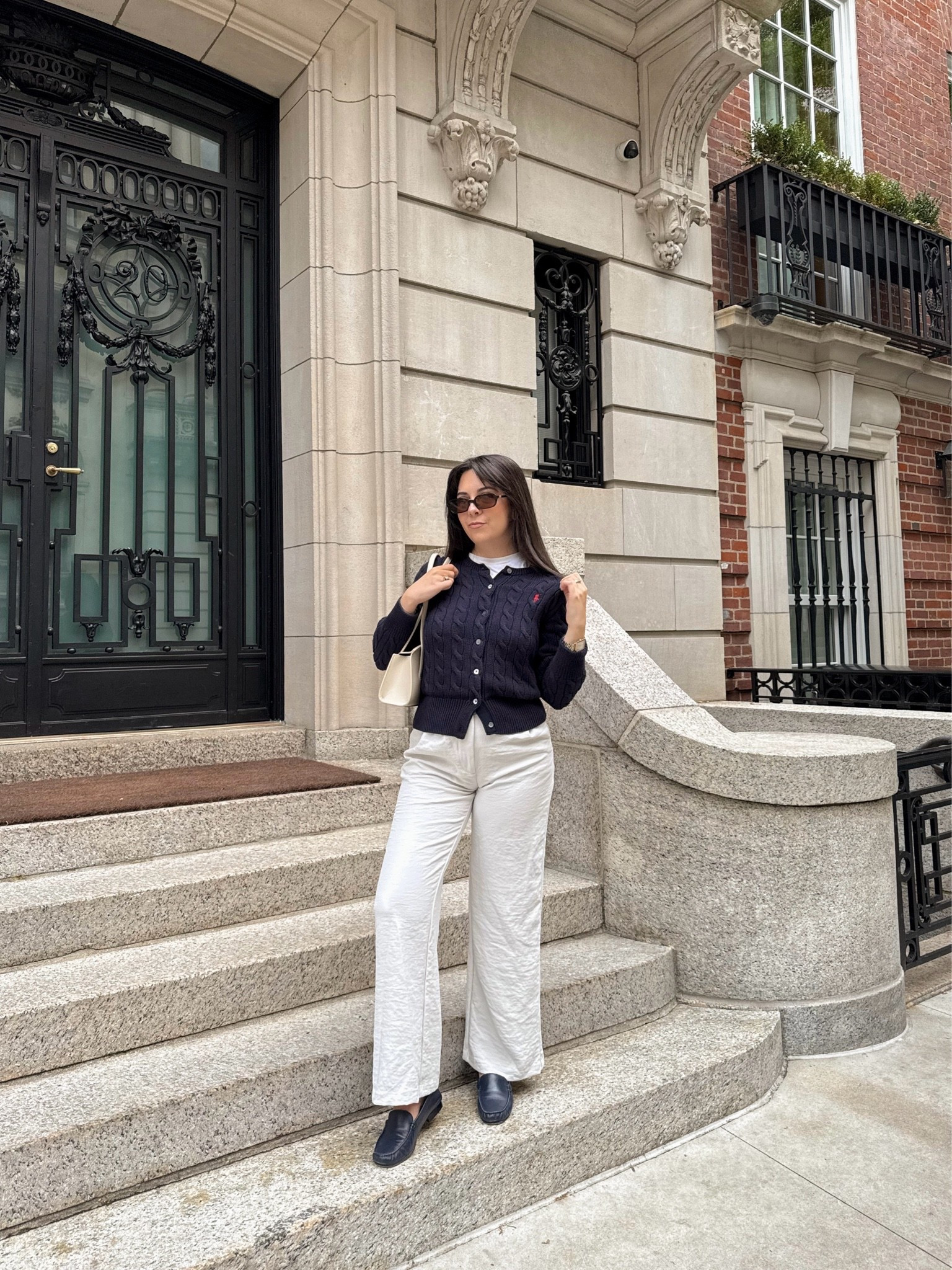 cable knit cardigan, cream trousers, loafers, and a structured shoulder bag 🤍 Love how polished this feels while still being comfortable enough for a full day in the city. Perfect elevated everyday outfit for spring in NYC.

#LTKootd #LTKSeasonal
