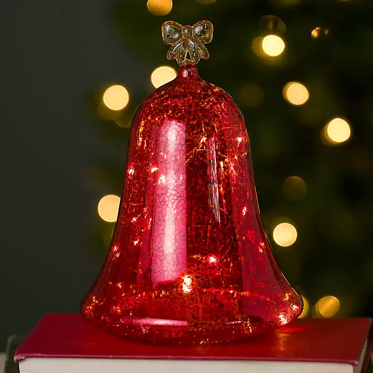 LED Red Bell with Gold Bow, 10 in. | Kirklands