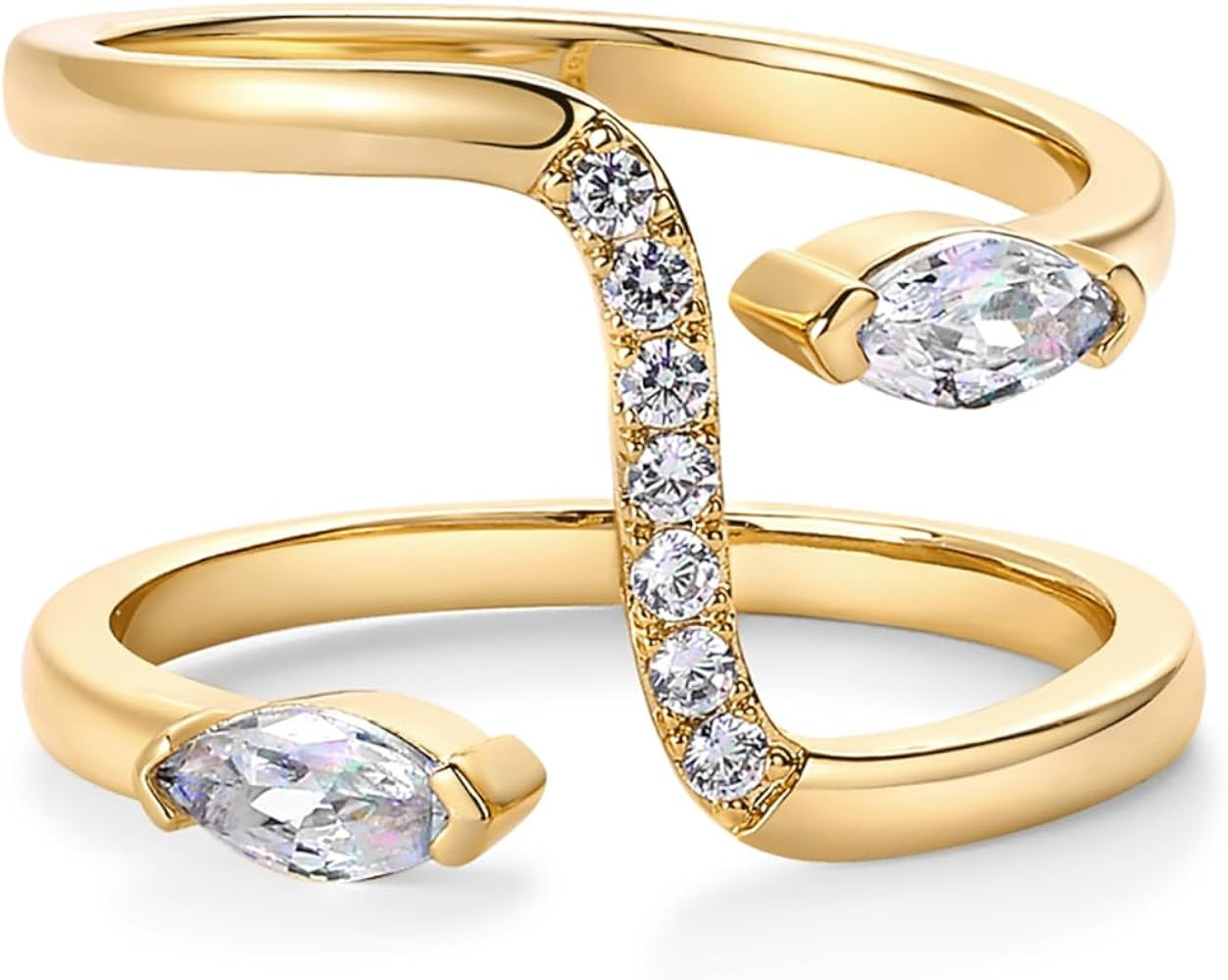 PAVOI 14K Gold Plated Cubic Zirconia Bypass Open Band Stackable Ring for Women | CZ Statement Ete... | Amazon (US)