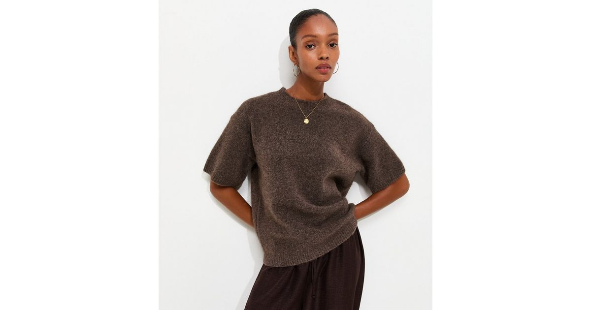 Women's Dark Mink Knitted Oversized Short Sleeve Top New Look | New Look (UK)