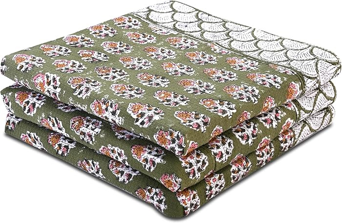 CPC Jade Green Hand Block Print Waffle Kitchen Towel Set of 3-16 x 28 Inch Ultra Absorbent Quick ... | Amazon (US)