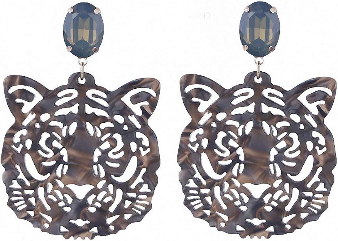 Statement Earrings for Women Resin Drop Tiger Head Bohemian Pendant Crystal Stone Earring Large D... | Amazon (US)