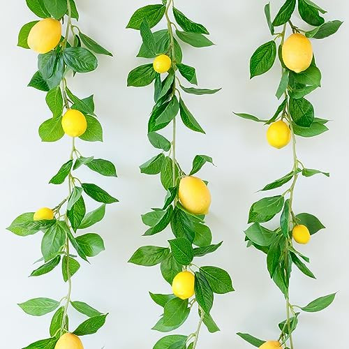 Dallisten 3 Strands Lemon Artificial Vines, 71" Lemon Silk Vine Garland with Green Leaves, Fake Hanging Plants Greenery Decor for Home, Bedroom, Wall, Party, Wedding Decoration | Amazon (US)