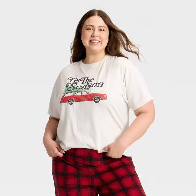 Women's "Tis the Season" Short Sleeve Holiday Matching Family Pajama Shirt - Wondershop™ Cream | Target