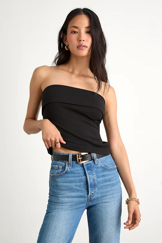 Nikora Black Ponte Knit Strapless Top | Lulus