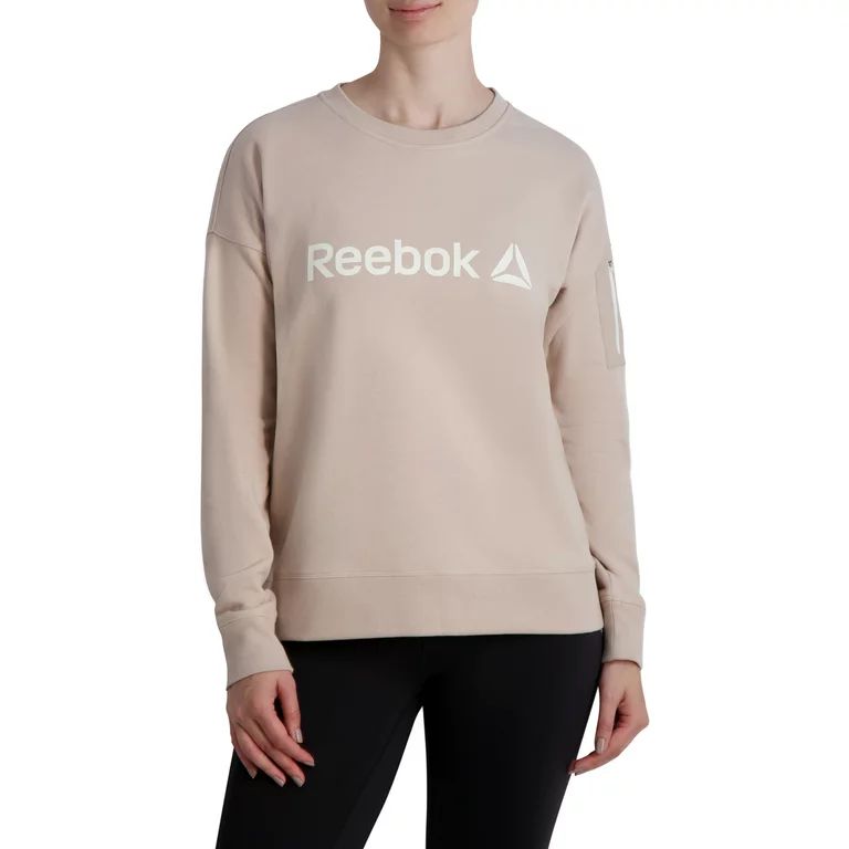 Reebok Women's Level up Crewneck Sweatshirt with Woven Zippered Arm Pocket | Walmart (US)