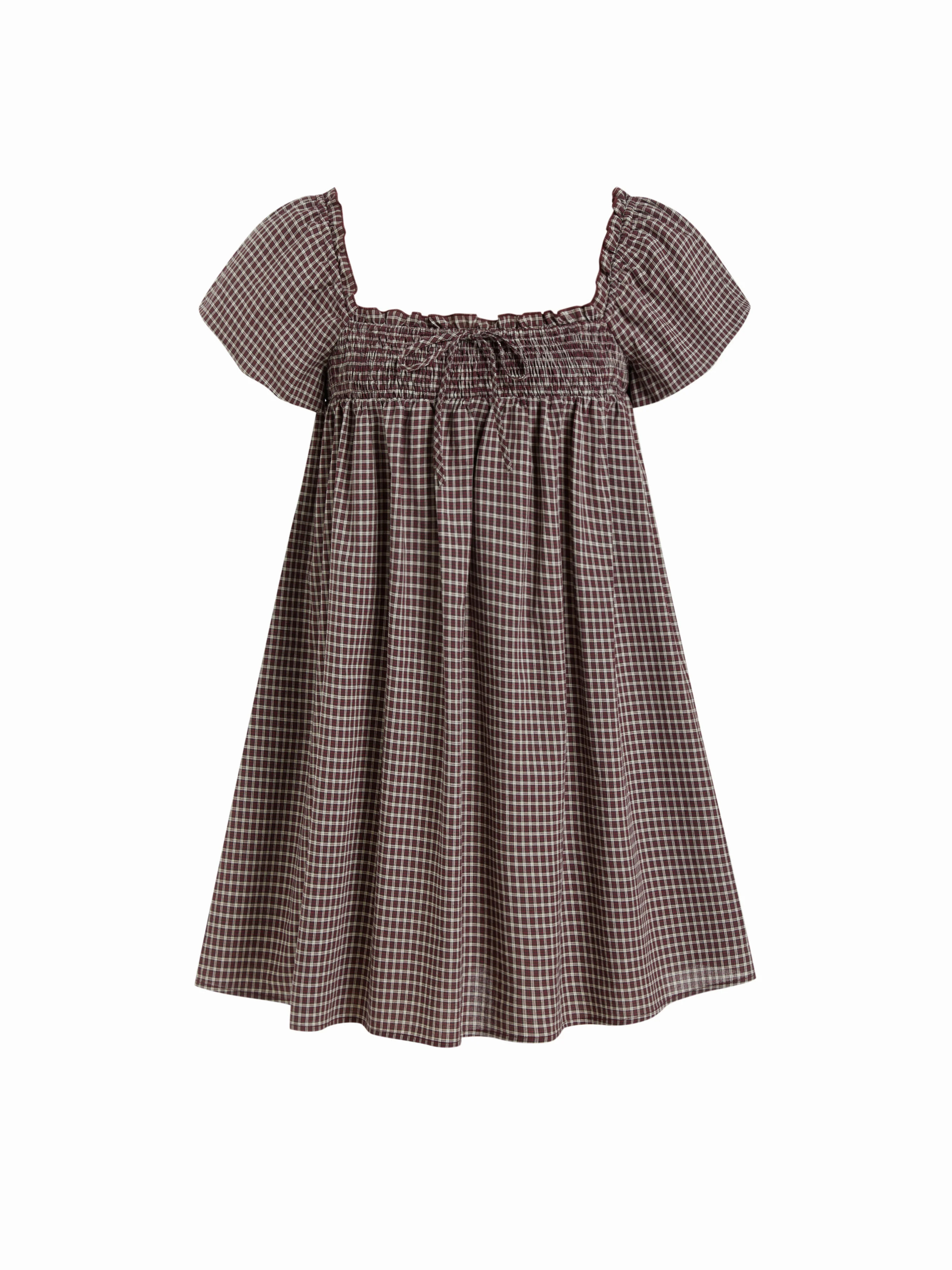 Cotton-blend Gingham Shirred High Rise Mini Dress | Cider
