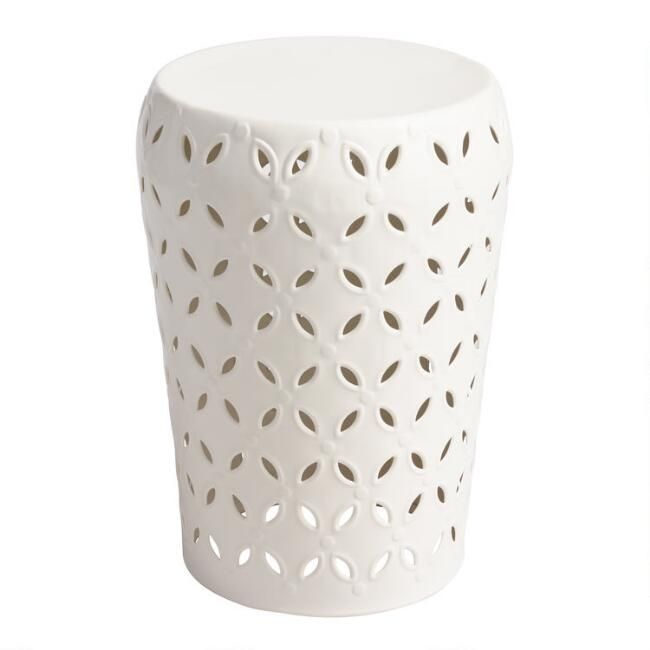 White Punched Metal Lili Outdoor Accent Stool | World Market