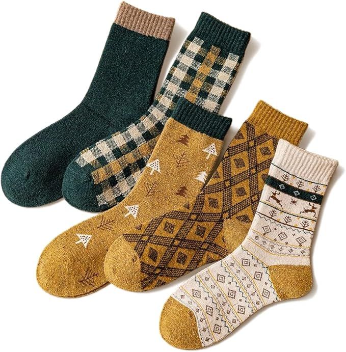 Thick Wool Vintage Classic Hiking Crew Socks for Women Soft and Comfortable - 5 Pairs Per Pack | Amazon (US)