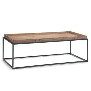 Simpli Home Carter Solid ACACIA Wood and Metal 47 in. Wide Rectangle Industrial Tray Top Coffee T... | The Home Depot