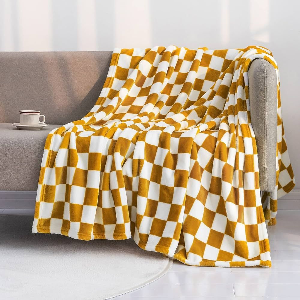LOMAO Throw Blankets Flannel Blanket with Checkerboard Grid Pattern Soft Throw Blanket for Couch,... | Amazon (US)