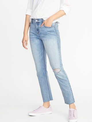 Mid-Rise Distressed Straight Ankle Jeans for Women | Old Navy US