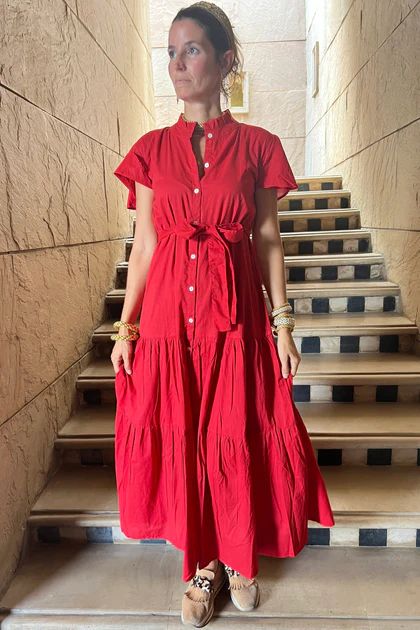 Tradd St. dress, red (one solid belt included) | Mimi Seabrook