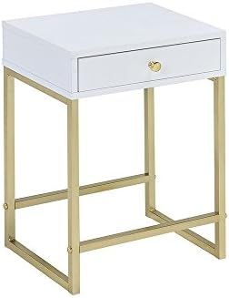 ACME Furniture Acme 82298 Coleen Side Table, White & Brass | Amazon (US)