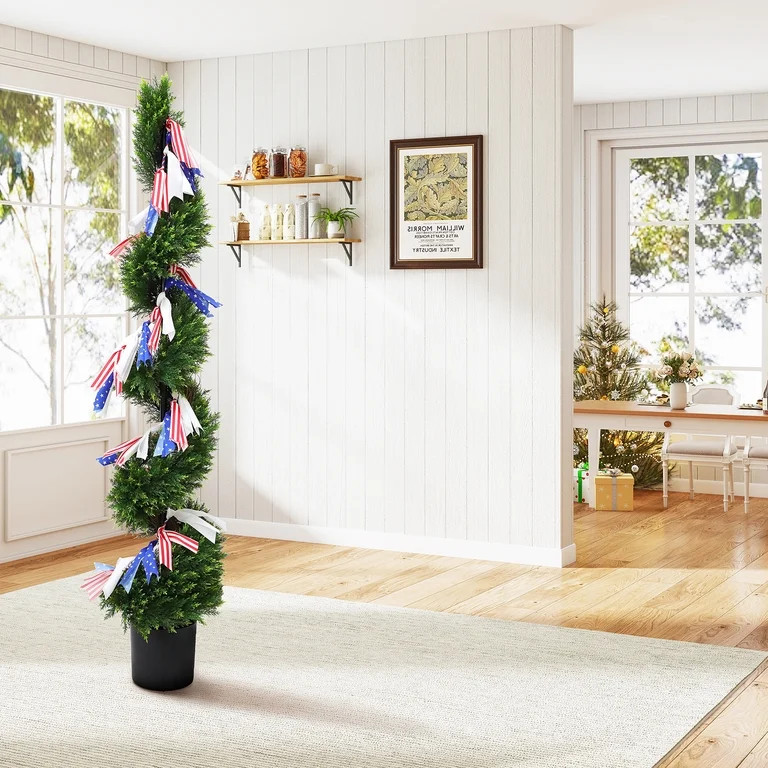 Spiral Artificial Topiary with Patriotic Garland, 6', by My Texas House | Walmart (US)