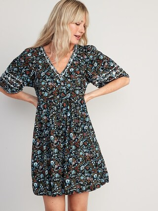 Bell-Sleeve Floral-Print V-Neck Mini Shift Dress for Women | Old Navy (US)
