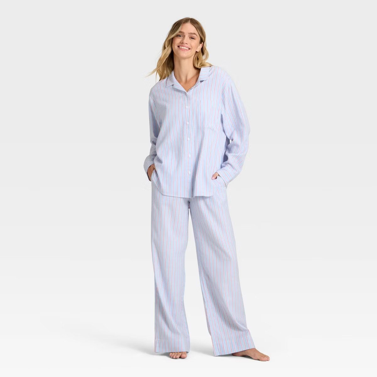 Women's Flannel Long Sleeve Button Down Shirt and Pants Pajama Set - Auden™ | Target