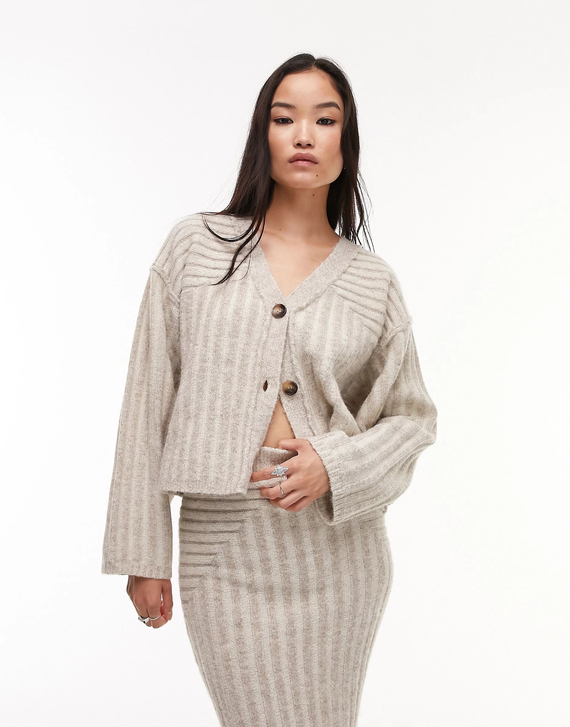 Topshop knitted premium plated cardigan and skirt co-ord | ASOS (Global)