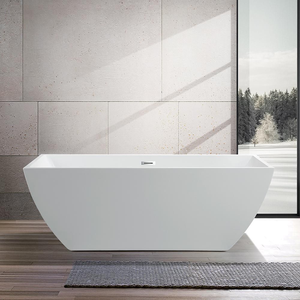 Vanity Art Montpellier 59 in. Acrylic Flatbottom Freestanding Bathtub in White-VA6821 - The Home ... | The Home Depot