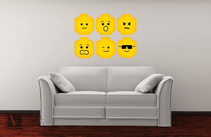 Minifig Heads Emotions Faces Wall Decor Vinyl Decal Digital Print Graphic for You Kids Brickbuild... | Amazon (US)