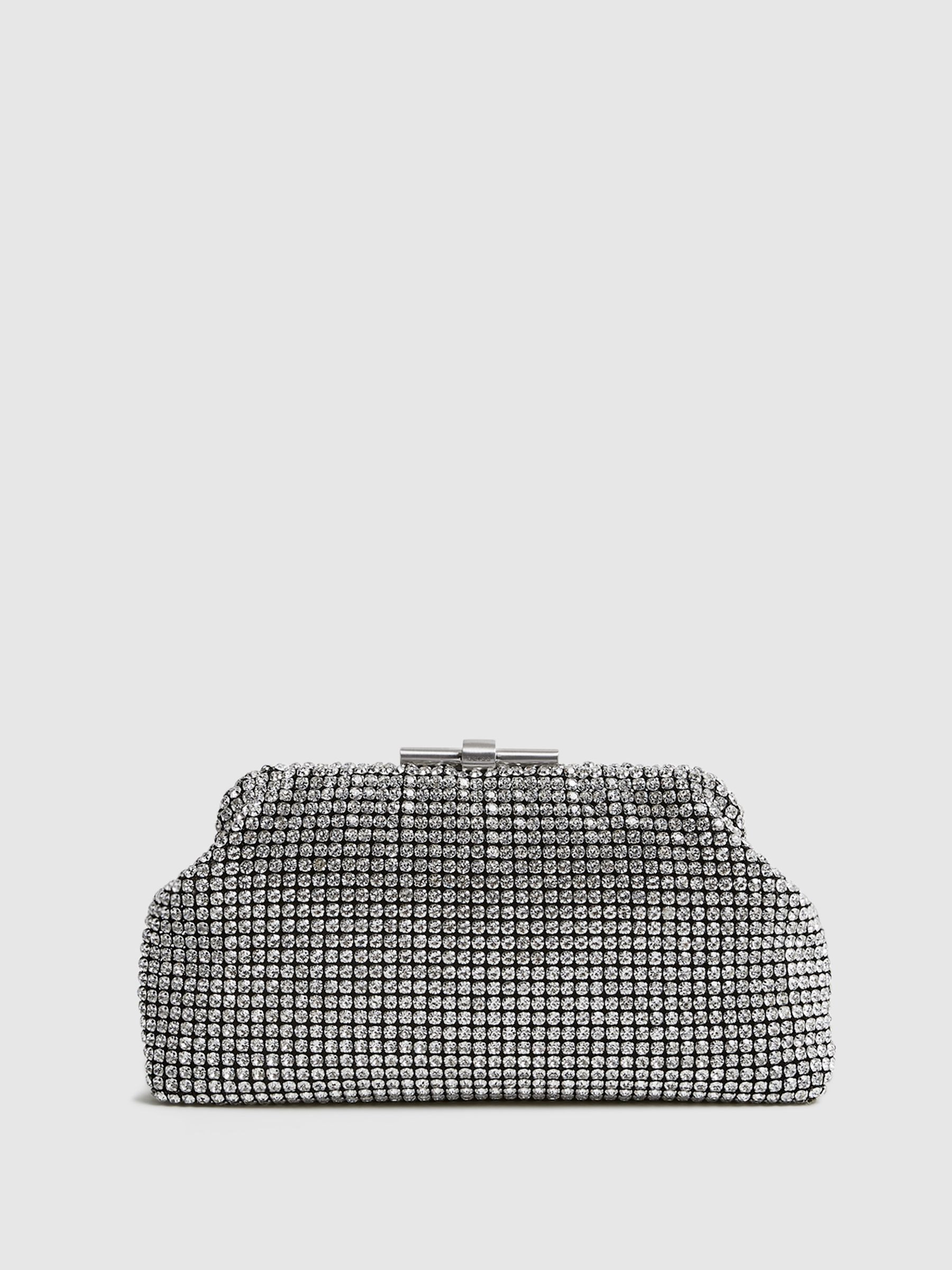 Embellished Clutch Bag in Silver | Reiss UK