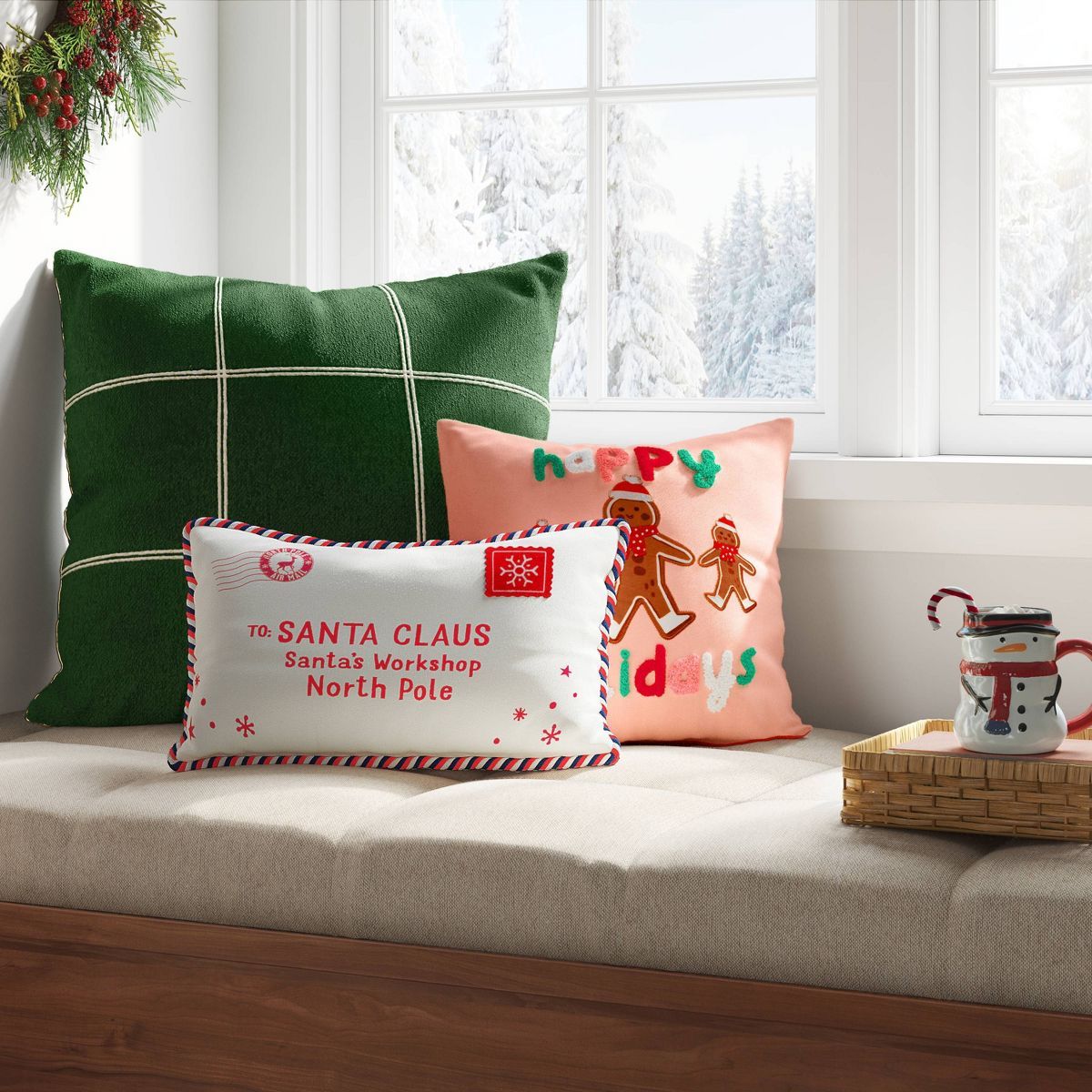 18"x12" 'To Santa Claus' Envelope Rectangle Christmas Novelty Throw Pillow White - Wondershop™ | Target