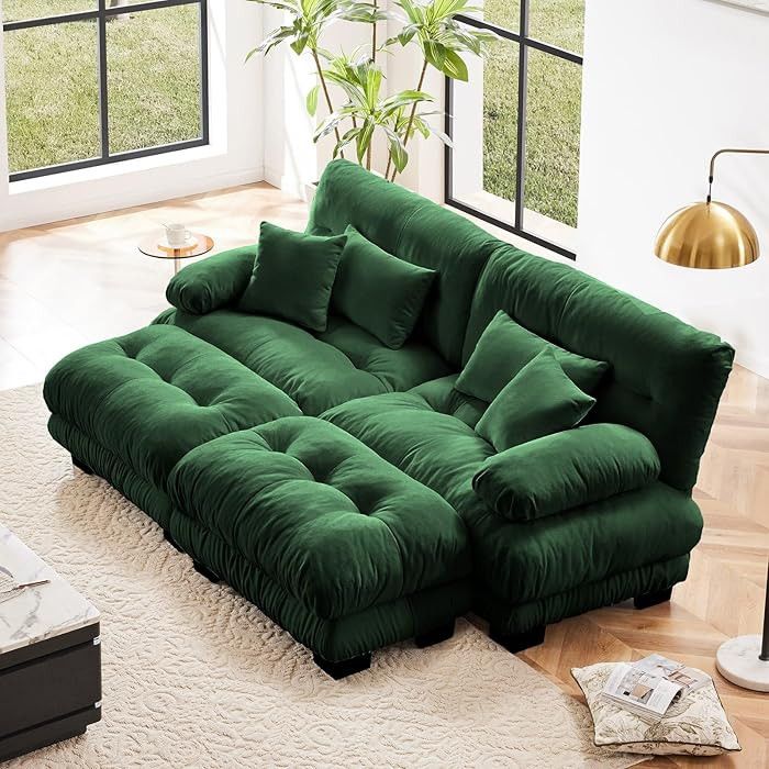 Cloud Couch Sleeper Sofa for Living Room, Chenille 2 Seater Couch with 2 Lumbar Pillows and 2 Thr... | Amazon (US)