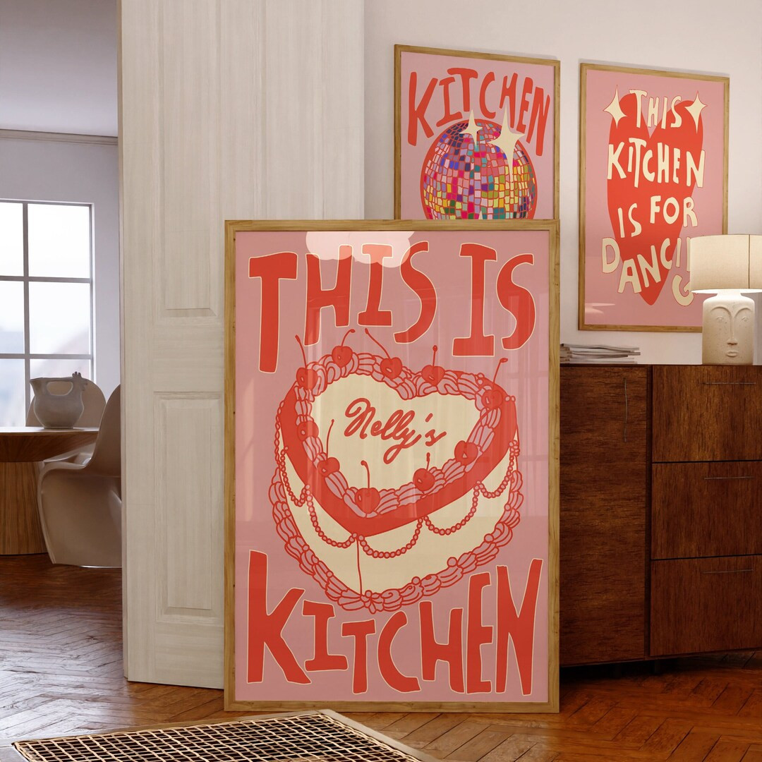 Personalised Cake Art Kitchen Art Kitchen Disco Print Heart Shaped Cake Retro Aesthetic Kitchen D... | Etsy (US)