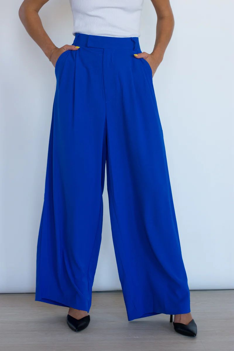 Make the Move Pleated Royal Blue Trouser | Apricot Lane Boutique