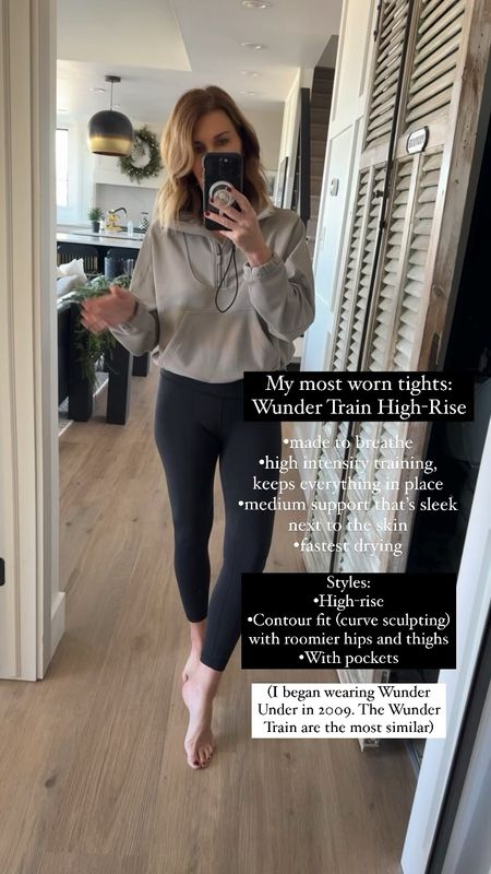 My most worn tights: lululemon Wunder Train High Rise Tight. I’m 5’6 and wear 25” in the summer and 28” in the winter to cover my ankles. I wear a size 6 (a size 4 in Align). Wearing  a size 6 in the brushed softstream half zip 

The Spoiled Home, lululemon Wunder Train

#LTKover40 #LTKstyletip #LTKfitness