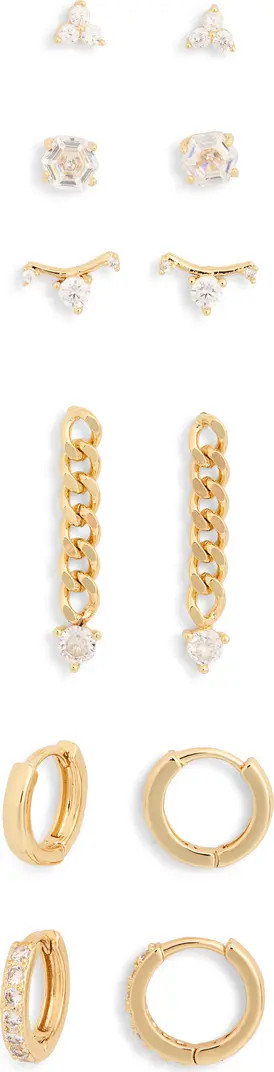 Set of 6 Cubic Zirconia Assorted Stud, Drop & Huggie Hoop Earrings | Nordstrom Rack