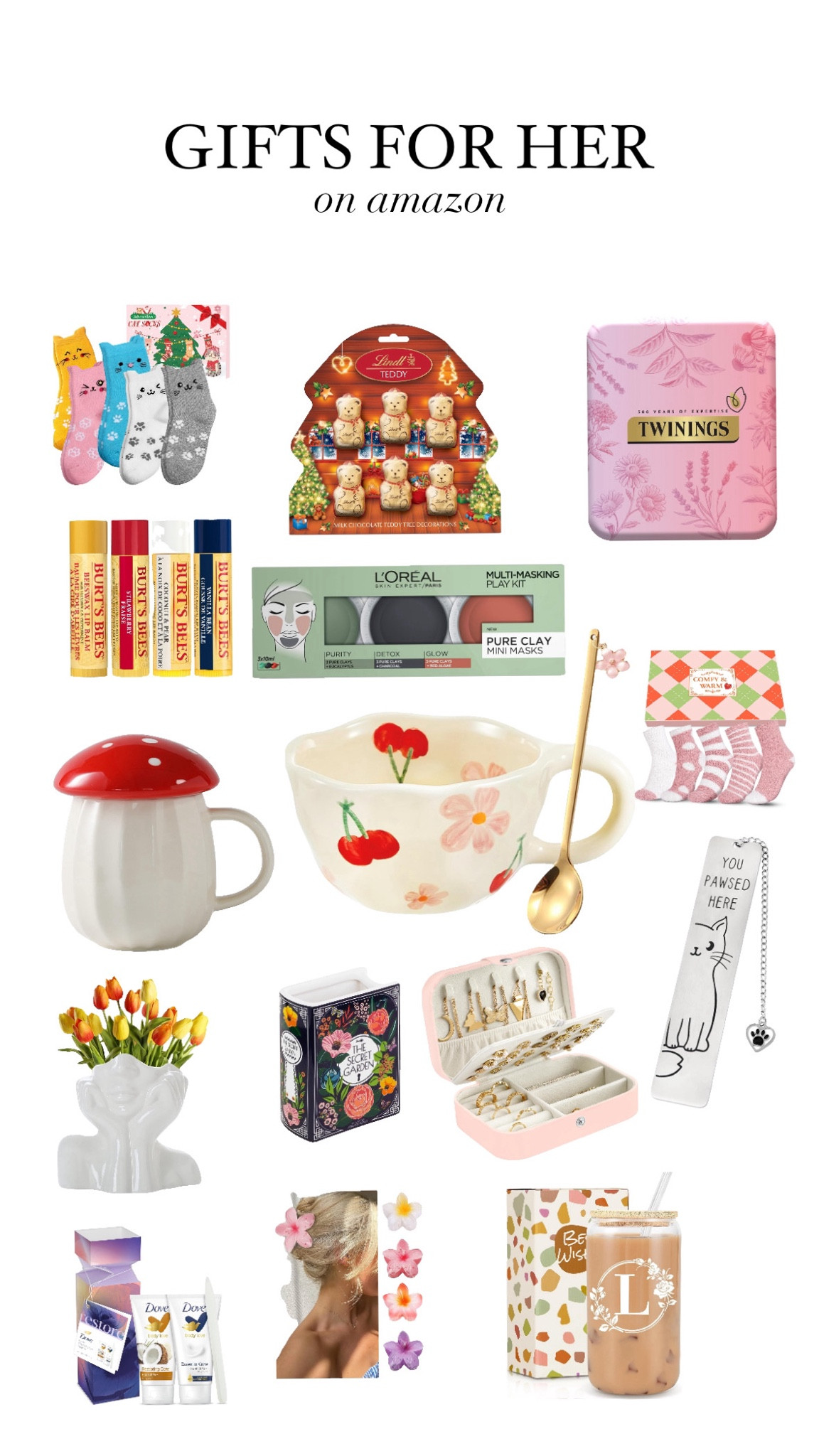 gifts for her on amazon 🩷

sharing some gift ideas/stocking fillers for her all from amazon! so many cute items as gifts

🏷️ cute ceramic mugs, bookmarks, fluffy socks, tea, chocolates, burt’s bees, lip balms, ceramic vases 

#LTKgiftguide #LTKhome #LTKeurope