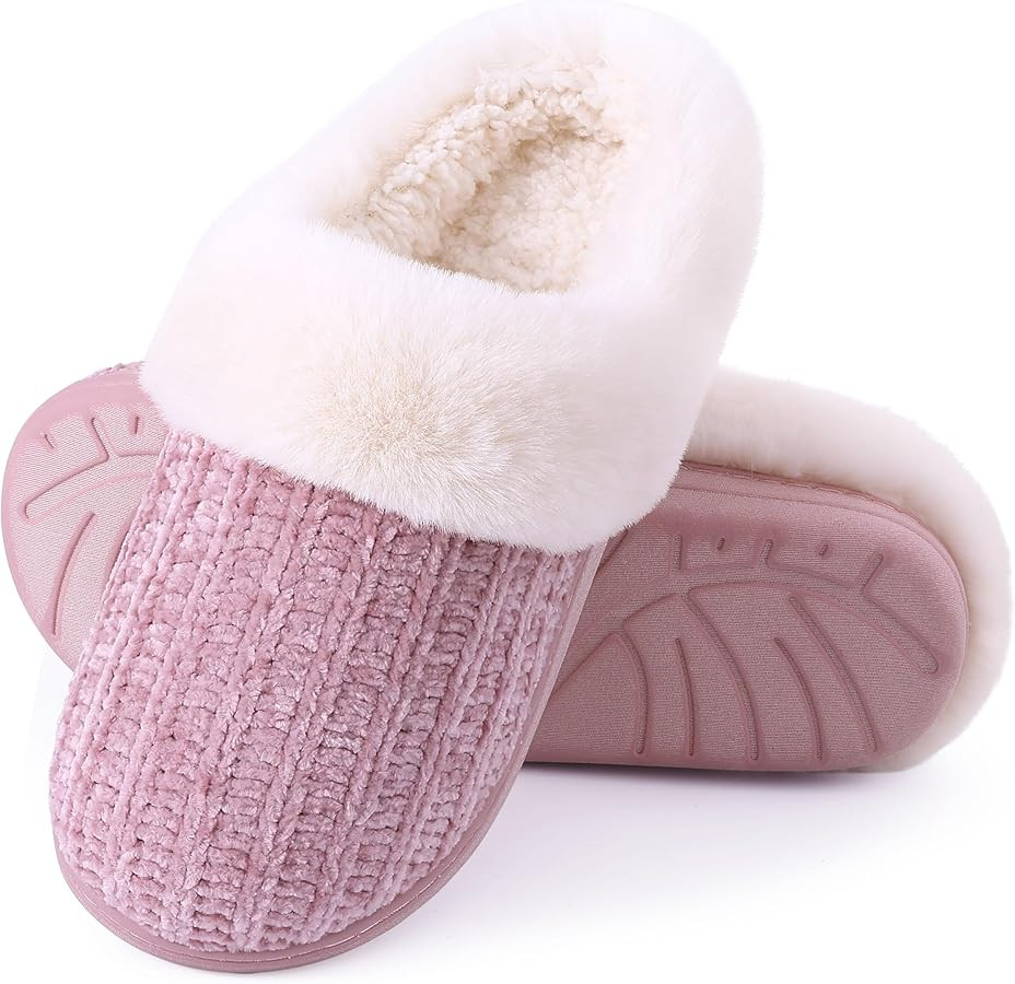 Evshine Warm Knit House Slippers for Women Comfy Wool-Like Lined Chenille Slippers with Memory Fo... | Amazon (US)